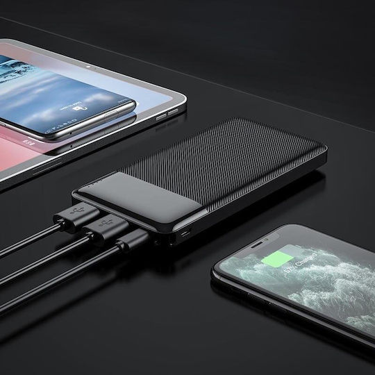 Hoco J72 Easy Τravel Power Bank 10000mAh 37W with 2 USB-A Ports and USB-C Port White