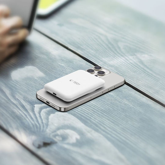 Tech-Protect PB10 Lifemag MagSafe Power Bank 5000mAh mit USB-C Ausgangsanschlüsse Schnellladung Weiß