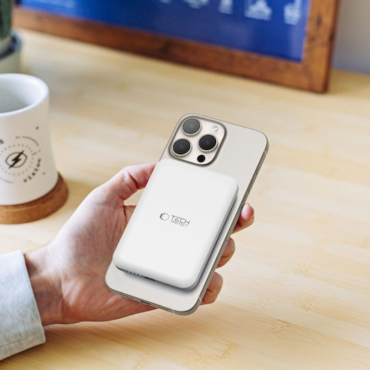 Tech-Protect PB10 Lifemag MagSafe Power Bank 5000mAh mit USB-C Ausgangsanschlüsse Schnellladung Weiß