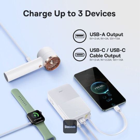 Baseus EnerFill Bipow2 Pro Външна Батерия 20000mAh 22.5W с USB-A Изходен Порт и USB-C Изходен Порт Power Delivery / Бързо Зареждане Космическо Черно