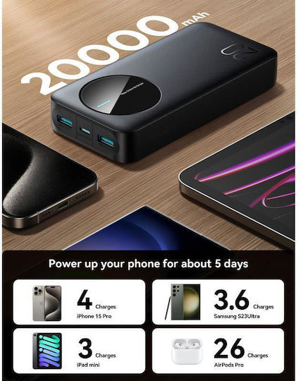 Joyroom JR-PBF14 Pro Power Bank 20000mAh 22.5W With 2 USB-A Output Ports And USB-C Power Delivery Quick Charge Port Black