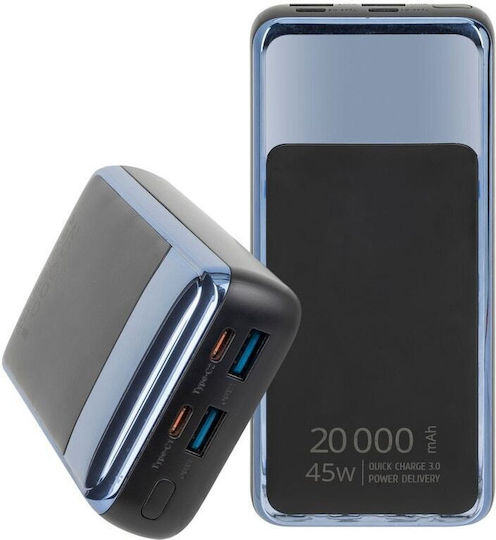 Rivacase VA1075 Външна Батерия 20000mAh 45W с 2 USB-A Изходни Порта и 2 USB-C Изходни Порта Бързо Зареждане Черна