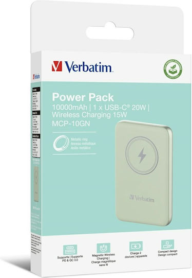 Verbatim Charge n Go MagSafe Външна Батерия 10000mAh с USB-C Изходен Порт Power Delivery Зелен