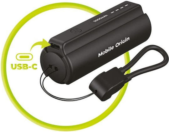 Mobile Origin PB7 with Flashlight and USB-C Cable Power Bank 5000mAh 12W Черен