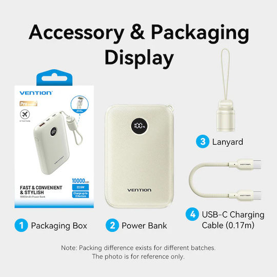Vention FKAL0-C Power Bank 10000mAh 22.5W With USB-A Output Port And USB-C Power Delivery Output Port Light Blue