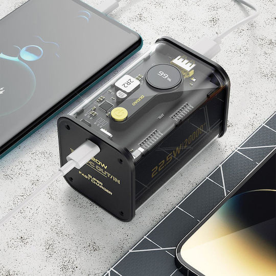 Dudao K16 Pro Power Bank 20000mAh 22.5W с USB-A порт и USB-C порт Power Delivery Черен