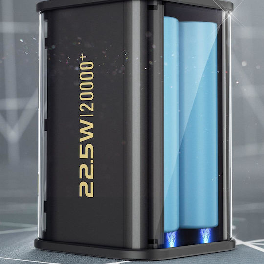 Dudao K16 Pro Power Bank 20000mAh 22.5W с USB-A порт и USB-C порт Power Delivery Черен