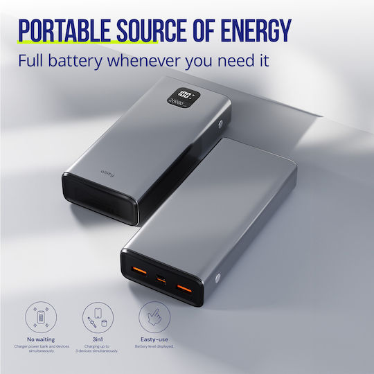 Allity APB-100 Power Bank 20000mAh 22.5W with 2 USB-A Output Ports and 2 USB-C Output Ports Grey