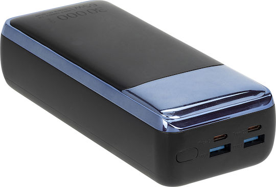 Rivacase VA1080 Външна Батерия 30000mAh 65W с USB-A Изходен Порт и USB-C Изходен Порт Power Delivery / Бързо Зареждане Черна