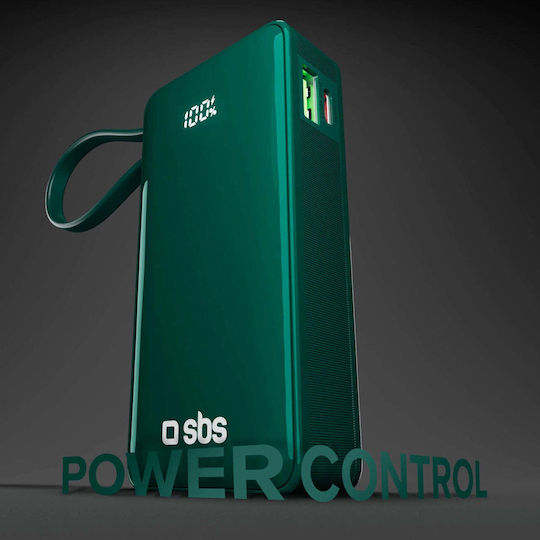 SBS Power Bank 10000mAh 22.5W με Θύρα USB-A και Θύρα USB-C Power Delivery Πράσινο