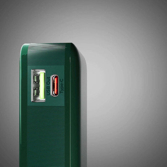 SBS Power Bank 10000mAh 22.5W με Θύρα USB-A και Θύρα USB-C Power Delivery Πράσινο