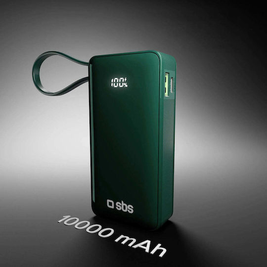 SBS Power Bank 10000mAh 22.5W με Θύρα USB-A και Θύρα USB-C Power Delivery Πράσινο