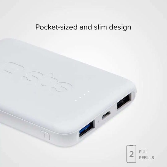 SBS ‎Pocket Line Power Bank 5000mAh με 2 Θύρες USB-A Λευκό