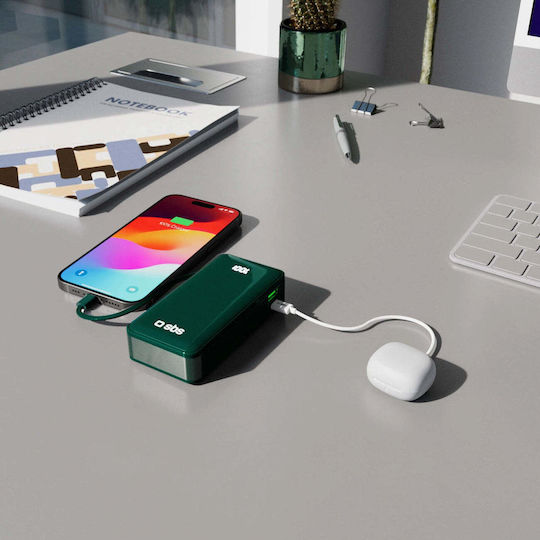 SBS Power Bank 10000mAh 22.5W με Θύρα USB-A και Θύρα USB-C Power Delivery Πράσινο