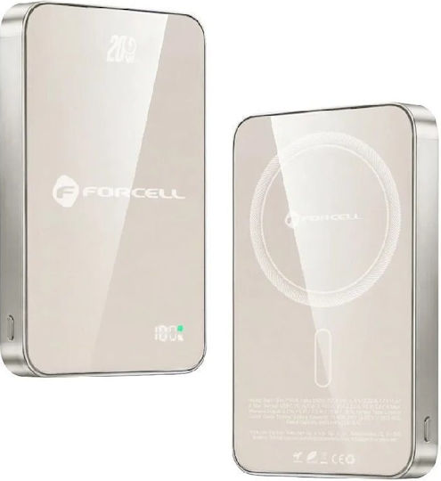 Forcell F-Energy F5K8 MagSafe Power Bank 5000mAh 15W mit USB-C Ausgangsanschlüsse Power Delivery / Schnellladung Beiges