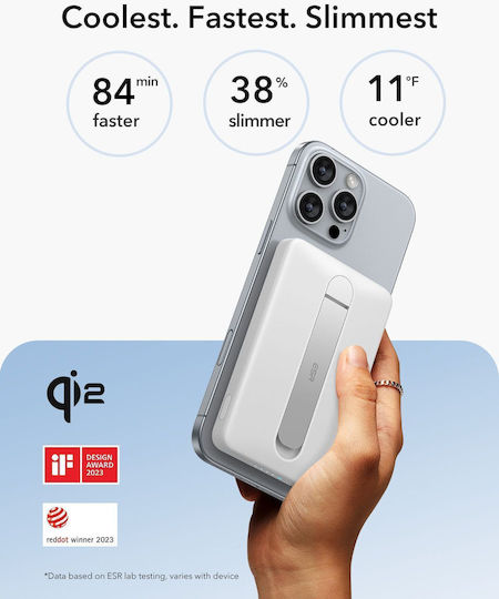 ESR Qi2 MagSlim Kickstand MagSafe Qi2 Power Bank 5000mAh 15W White