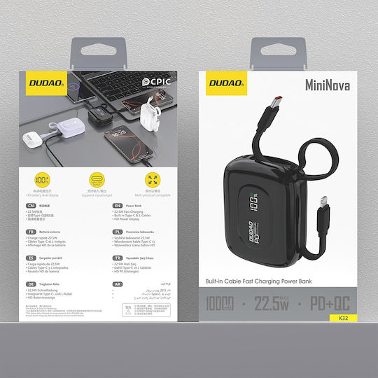 Dudao K32 Power Bank 10000mAh 22.5W Schwarz