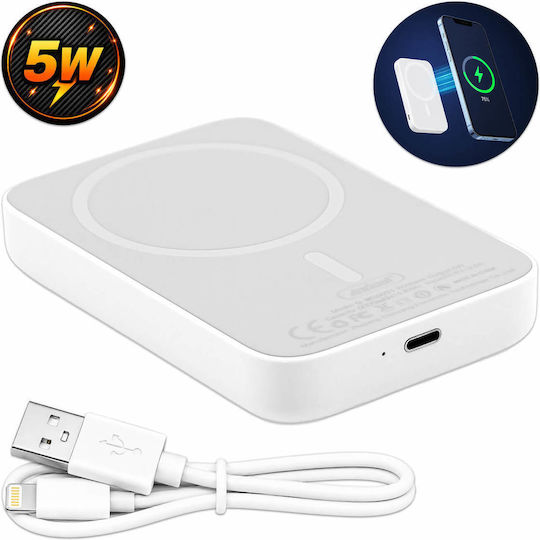 Andowl Q-MG6001 MagSafe Power Bank 6000mAh 5W mit USB-A Ausgangsanschlüsse und USB-C Ausgangsanschlüsse Quick Charge Weiß