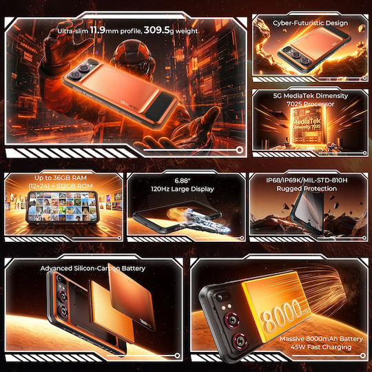 Oukitel WP68 Air 5G Dual SIM 12/512GB Robustes Smartphone Orange