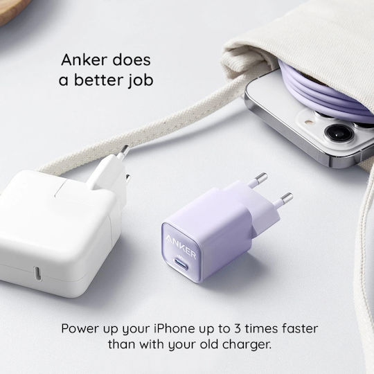 Anker Φορτιστής Χωρίς Καλώδιο GaN με Θύρα USB-C 30W Power Delivery Λευκός (Nano III)
