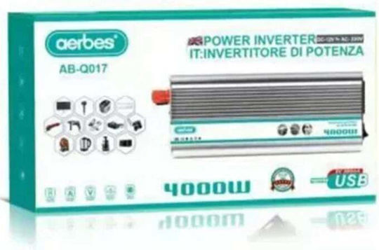 Aerbes Inverter Αυτοκινήτου Καθαρού Ημιτόνου 4000W για Μετατροπή 12V DC σε 220V AC