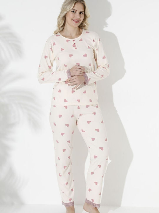 Boyraz Boyraz Damen Schlafanzug & Pyjamas Winter Ecru