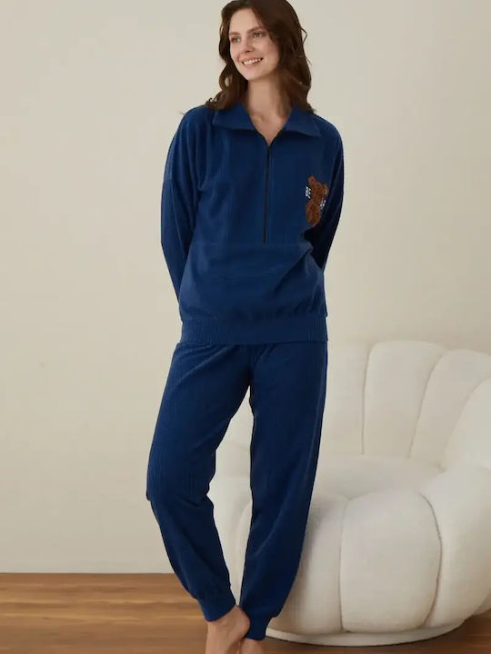 Boyraz Winter Women's Cotton Blue Pyjama Set