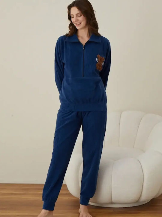Boyraz Winter Women's Cotton Blue Pyjama Set