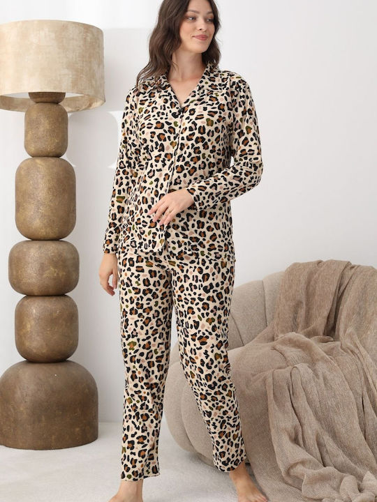 Boyraz Winter Damen Schlafanzug-Set Leoparden