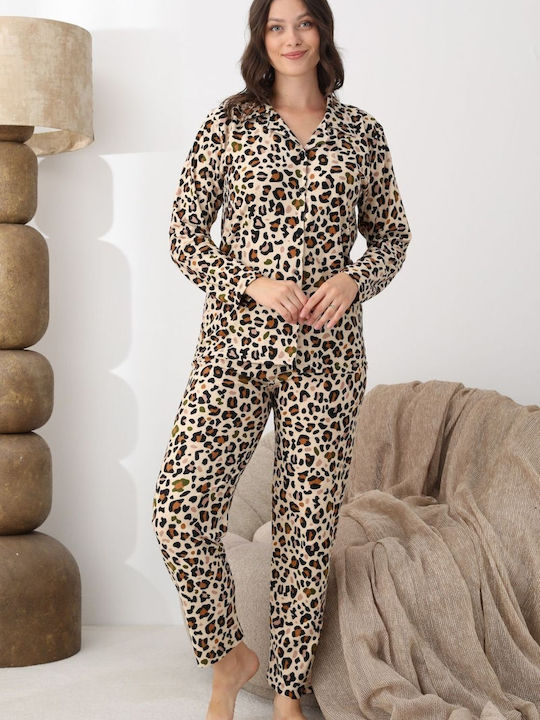 Boyraz Winter Damen Schlafanzug-Set Leoparden