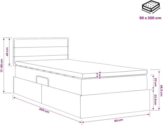 Wandbett Einzel mit Stoff Schwarz mit Lattenrost & Matratze 90x200cm