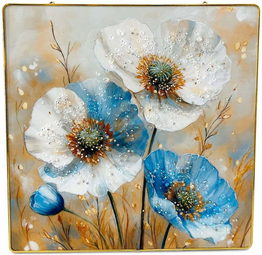 3d Decorative Painting Blooming Poppies Sparkling Crystals 40x40 Cm