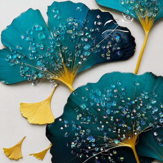 3D Dekoratives Ginkgo Gemälde Glänzende Kristalle 40x40 cm