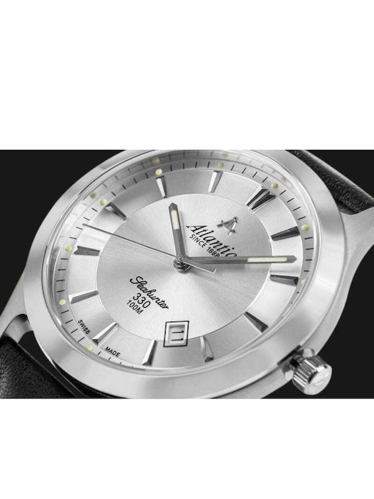 Men's Watch 41mm Battery with Black Leather Strap