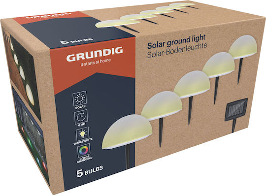 Grundig Σετ 5 Καρφωτά Ηλιακά Φωτιστικά Ρυθμιζόμενο Λευκό με Φωτοκύτταρο IP44
