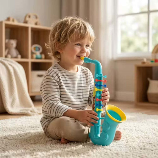 Musical Toy Saxophone Children 36.5 Cm Educational Musical Instrument Interactive Sounds Develops Creativity Sense Rhythm Gift Children Light Blue