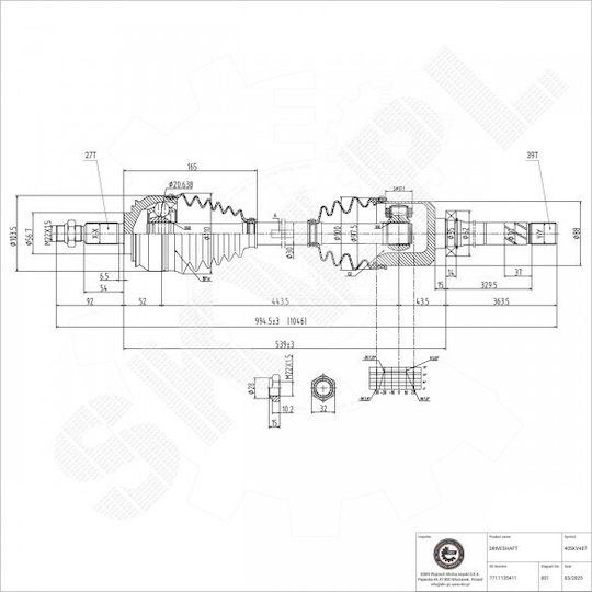 Άξονας Μετάδοσης Κίνησης Renault Espace Iv Εμπρός Δεξιά 7711135411