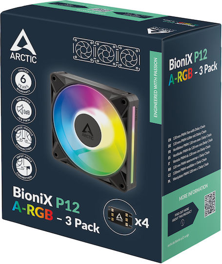 Arctic BioniX P14 A-RGB Вентилатор за кутия 140mm (2500rpm / 110cfm) със Свързване 4-изводна ШИМ 3бр