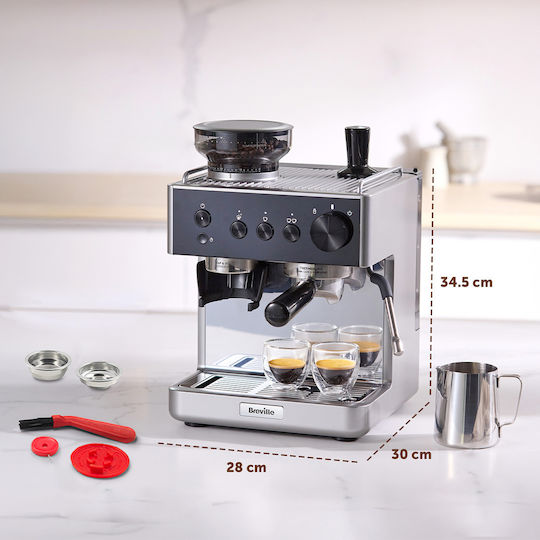 Breville Barista Classic Automatic 15bar Pressure Espresso Machine for Cappuccino with Grinding Mill Silver VCF186X-01