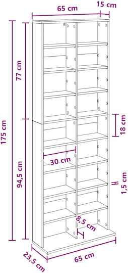 vidaXL Floor CD Case 65x23.5x175cm
