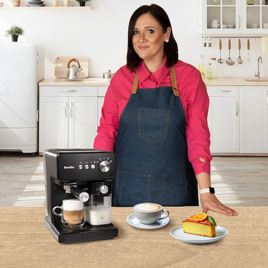 Breville Prima Latte One-touch Αυτόματη Μηχανή Espresso Πίεσης 15bar για Cappuccino Black VCF183X