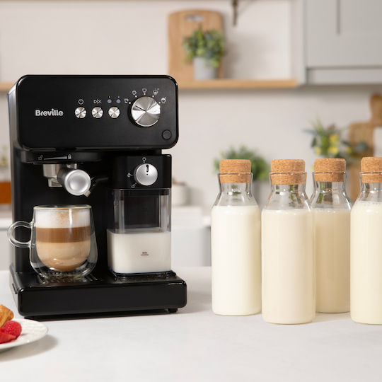 Breville Prima Latte One-touch Αυτόματη Μηχανή Espresso Πίεσης 15bar για Cappuccino Black VCF183X