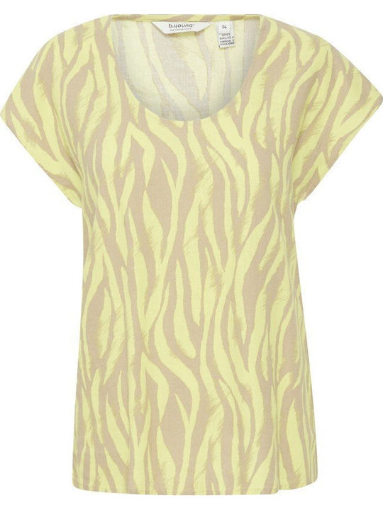 Damen Sommer Leinen Kurzärmelig Mehrfarbige Bluse