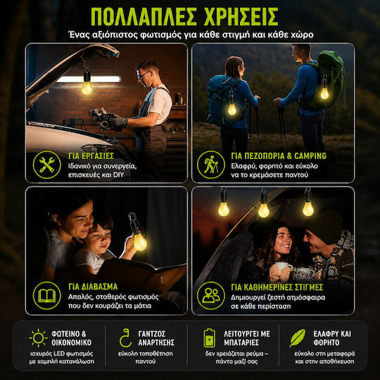 Αξεσουάρ Φωτισμού Led Επαναφορτιζόμενο για Camping Αδιάβροχο Λευκό