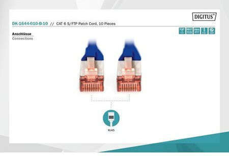 Digitus S/FTP Cat.6 (Gigabit) Καλώδιο Δικτύου Ethernet 1m Μπλε 10τμχ