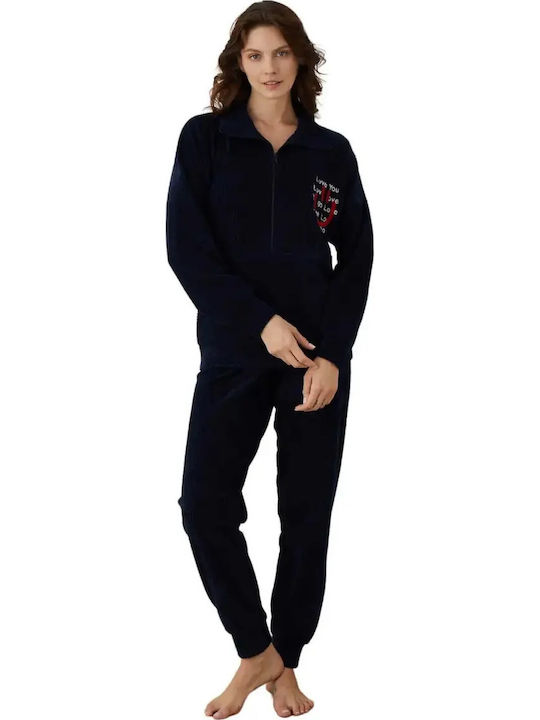 Boyraz Winters Damen Schlafanzug Set Baumwolle Marineblau