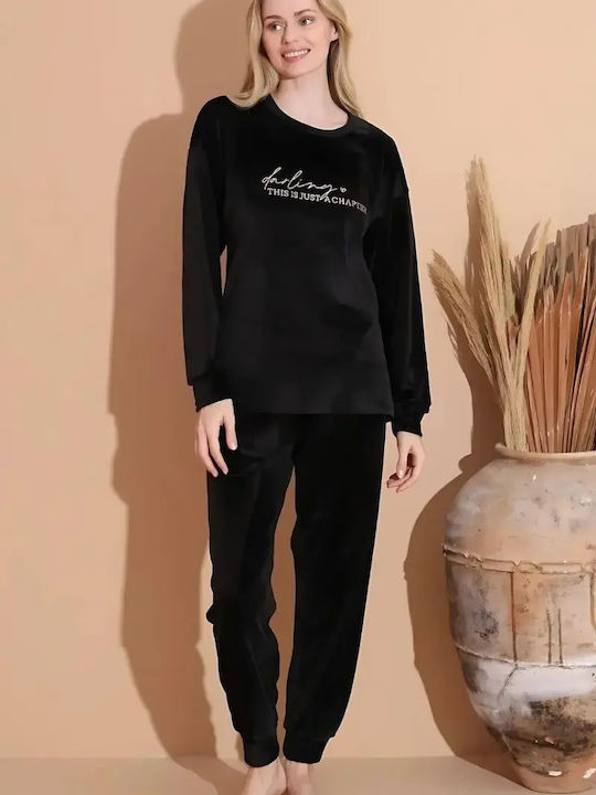 Boyraz Boyraz Damen Schlafanzug Set Winter Schwarz