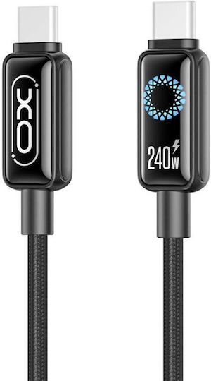 XO Braided / LED USB 2.0 Cable USB-C male - USB-C 240W PD Μπλε 2m 16.005.0420