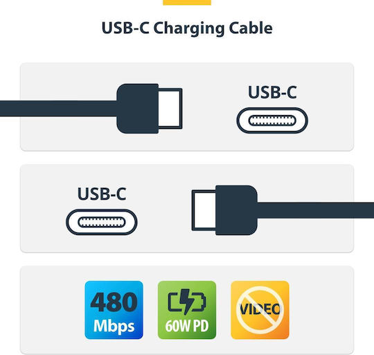 StarTech USB 2.0 Video Cable USB-C male - USB-C 60W PD Λευκό 0.3m USB2CC30CMNCBRWH