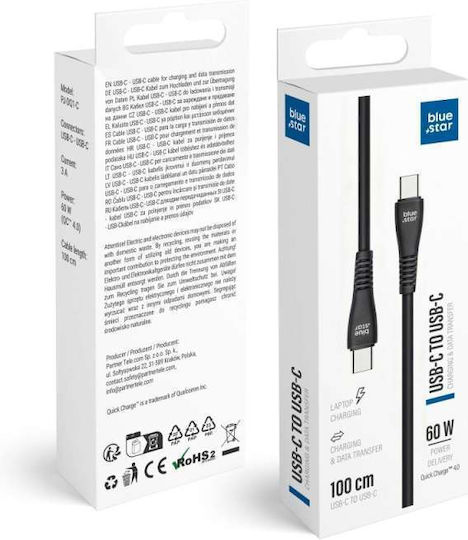 Blue Star Cablu USB 2.0 USB-C masculin - USB-C 60W Negru 1m